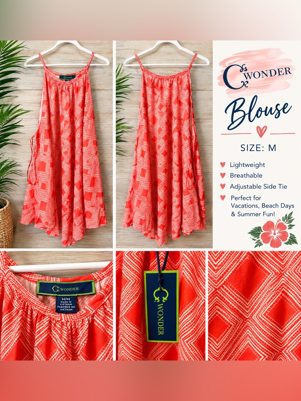 C. Wonder Coral Geometric Print Blouse